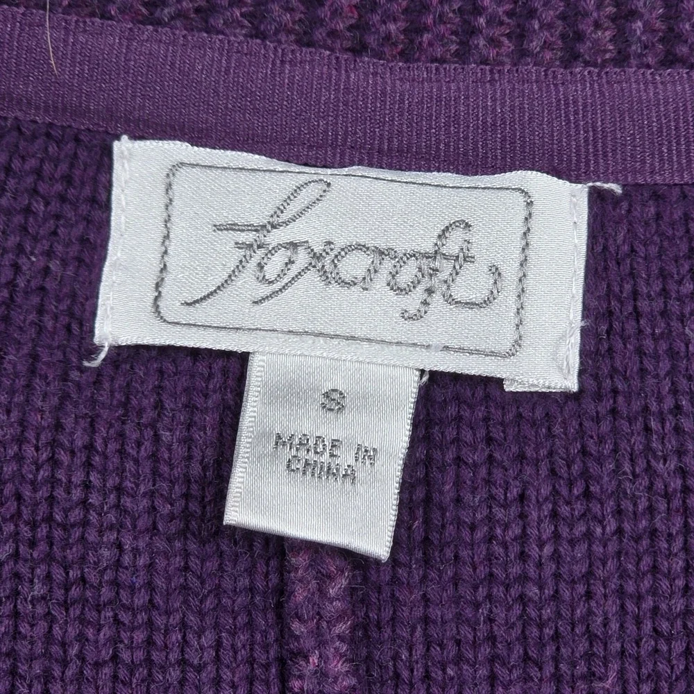 Foxcroft Cardigan Sweater Purple Tonal Design Knit 3/4 Sleeve Women's Small - Picture 2 of 11